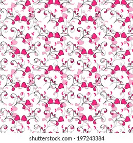 seamless background with Hearts and swirls