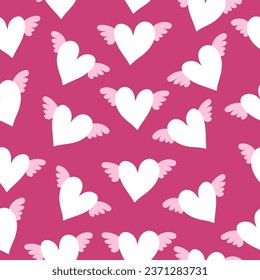 Seamless background of hearts with wings.
