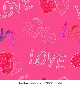  seamless background of hearts and words of love  