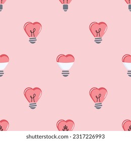 Seamless background with heart-shaped bulbs. Cute vector backdrop.