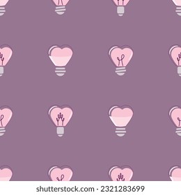 Seamless background with heart-shaped bulbs. Cute vector backdrop.