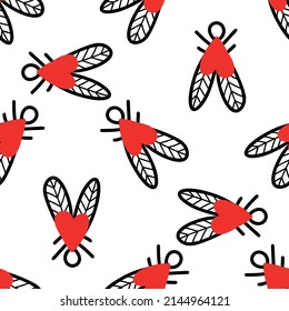 Seamless background with heart-shaped flies. Vector illustration