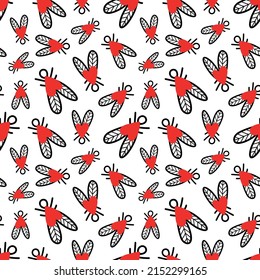 Seamless background with heart-shaped flies. Vector illustration