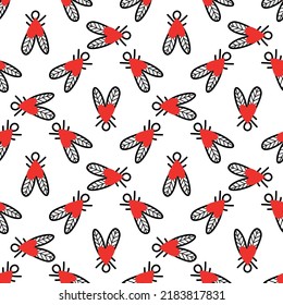 Seamless background with heart-shaped flies. Vector illustration