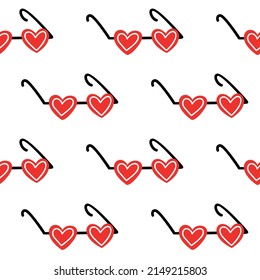Seamless background with heart-shaped glasses. Pattern for Valentines Day. Vector illustration