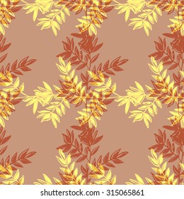 Seamless background with herbal motifs, vector illustration. Pattern with autumn leaves in vintage style. 