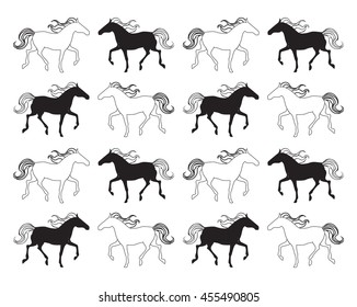 Seamless background from a herd of horses. Logo running horse