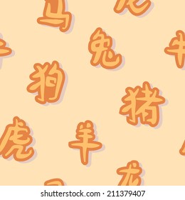 seamless background with hieroglyphs that mean signs of the Chinese Zodiac for your design