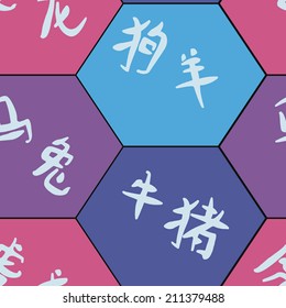 seamless background with hieroglyphs that mean signs of the Chinese Zodiac for your design