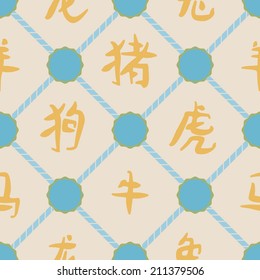 seamless background with hieroglyphs that mean signs of the Chinese Zodiac for your design