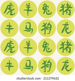 seamless background with hieroglyphs that mean signs of the Chinese Zodiac for your design