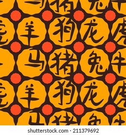 seamless background with hieroglyphs that mean signs of the Chinese Zodiac for your design