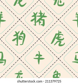 seamless background with hieroglyphs that mean signs of the Chinese Zodiac for your design