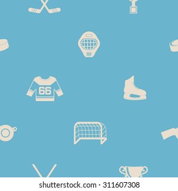 Seamless background with  hockey icons for your design