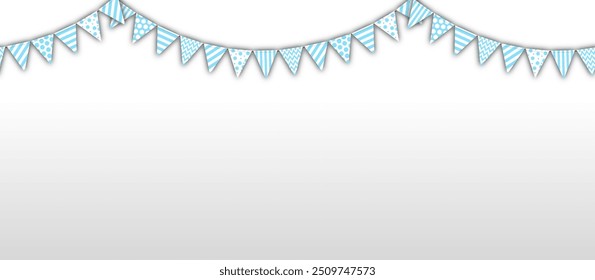 seamless background holiday flags, vector illustration of several streamers with flags en blue tones, layered garlands. isolated. design element for cards, greetings, header for the website