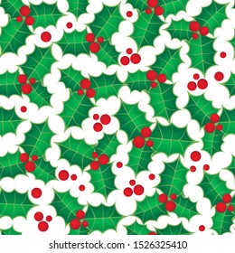 Seamless background with holly berries. Celebration christmas pattern. Vector illustration for textile or book covers, manufacturing, wallpapers, print, gift wrap and scrapbooking.