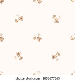 Seamless background honeybee gender neutral pattern. Whimsical minimal earthy 2 tone color. kids nursery wallpaper or boho cartoon insect fashion all over print. 