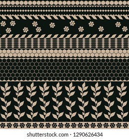 Seamless background with honeycombs and floral-geometric patterns