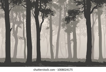 Seamless background horizontal. Silhouette of the deciduous forest, vector illustration