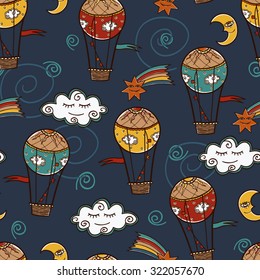 Seamless background with hot air balloons. Vector illustration