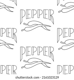 Seamless background of hot peppers. Lettering and logo on the background of peppers
