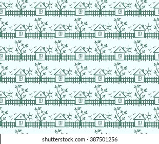 Seamless background with house and garden.