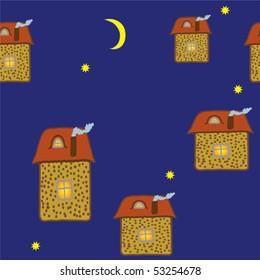Seamless background with house in the night sky