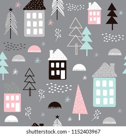 Seamless background with house and tree design