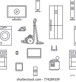 Seamless background of household appliances linear. Vector illustration.