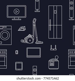 Seamless background of household appliances linear. Vector illustration.