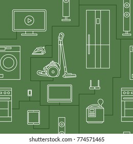 Seamless background of household appliances linear. Vector illustration.