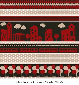 Seamless background with houses and the elements of the city