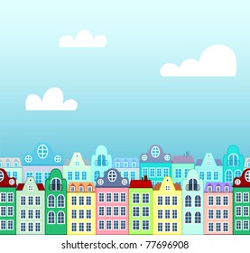 seamless background of houses with sky on back