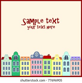 Seamless background of houses with text and frame