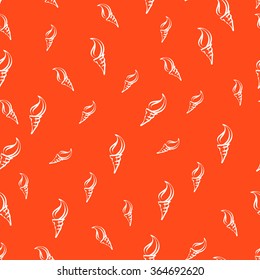 Seamless background. Ice cream cone on an orange background. Vector illustration