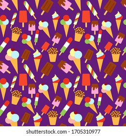 seamless background with ice cream on violet