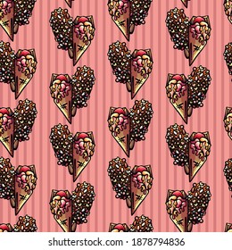 Patrón sin foco con helado sobre fondo rosa