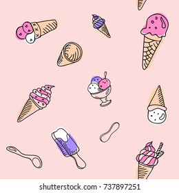 Seamless background ice cream pink vanilla sketch