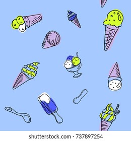 Seamless background ice cream pink vanilla sketch