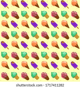 Nahtloser Hintergrund mit Eis in Pixelkunst-Stil. Vektorillustration