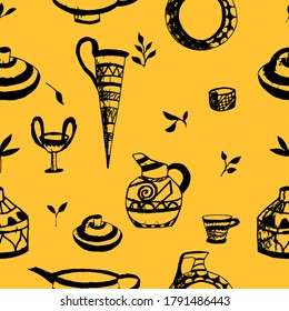 Seamless background with icons of kitchen ware and utensils. Egypt