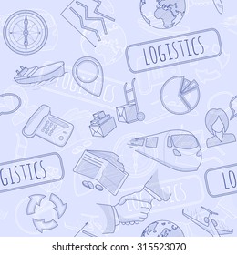 Seamless background of the icons of logistics services. Vector illustration in a linear style.