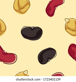Seamless Background Illustration of Beans from Red Kidney Beans, Black Beans and Chick Peas