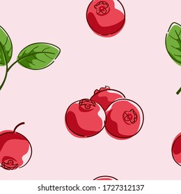 Seamless Background Illustration of Cranberry Fruits and Leaves