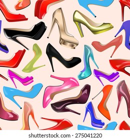 seamless background illustration of fashionable women's shoes