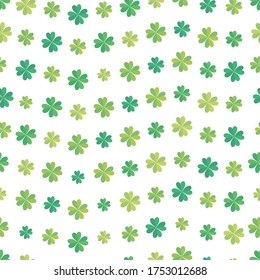 Seamless background with illustration of four-leaf clover, symbol of good luck.