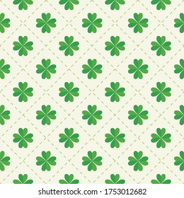 Seamless background with illustration of luck symbol four-leaf clover quilt.