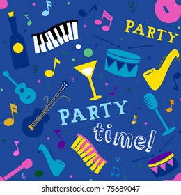 Seamless Background Illustration of Music and Party Related Items