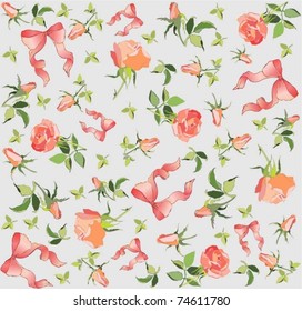 Seamless background. Illustration  rose and  bow.