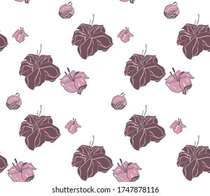 Seamless background image with bright and colored elements. Summer theme pattern with  petals and leaves. Beautiful background.